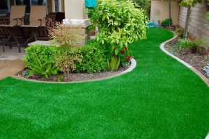 Residential side-yard with artificial grass